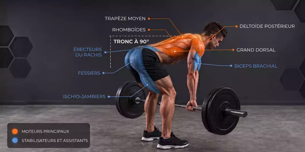 Muscles sollicités lors du rowing barre