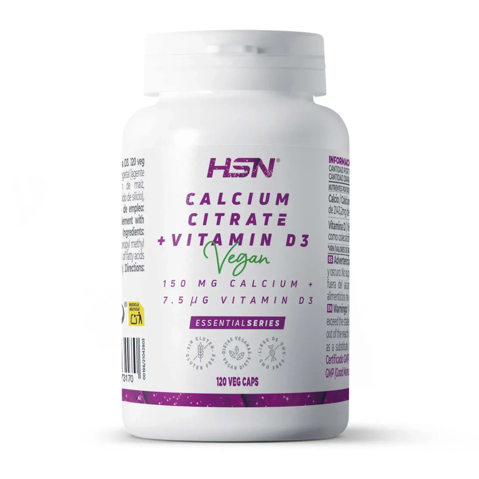 CITRATE DE CALCIUM + VITAMINE D3 (150mg CALCIUM/300UI) - 120 veg caps