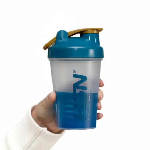 Shaker HSN We Are Nutrition! boule &agrave; m&eacute;lange 400ml bleue et transparente