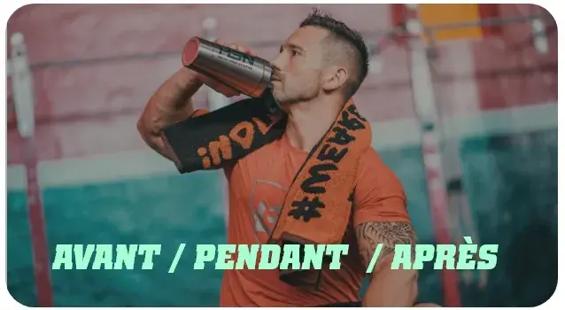 Homme buvant des BCAA dans un shaker