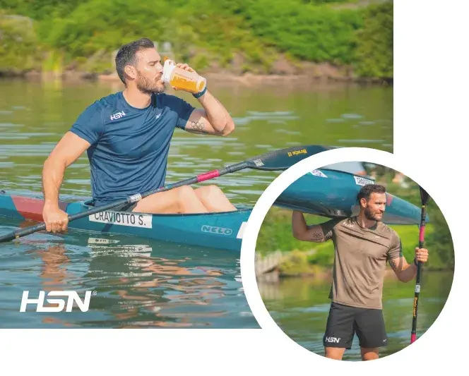 Saul Craviotto dans sa pirogue buvant d'un shaker